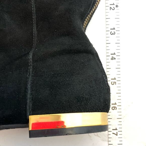 Tory Burch Black Suede Knee-High Riding Boots 7.5 Gold Logo Detail - Picture 8 of 9